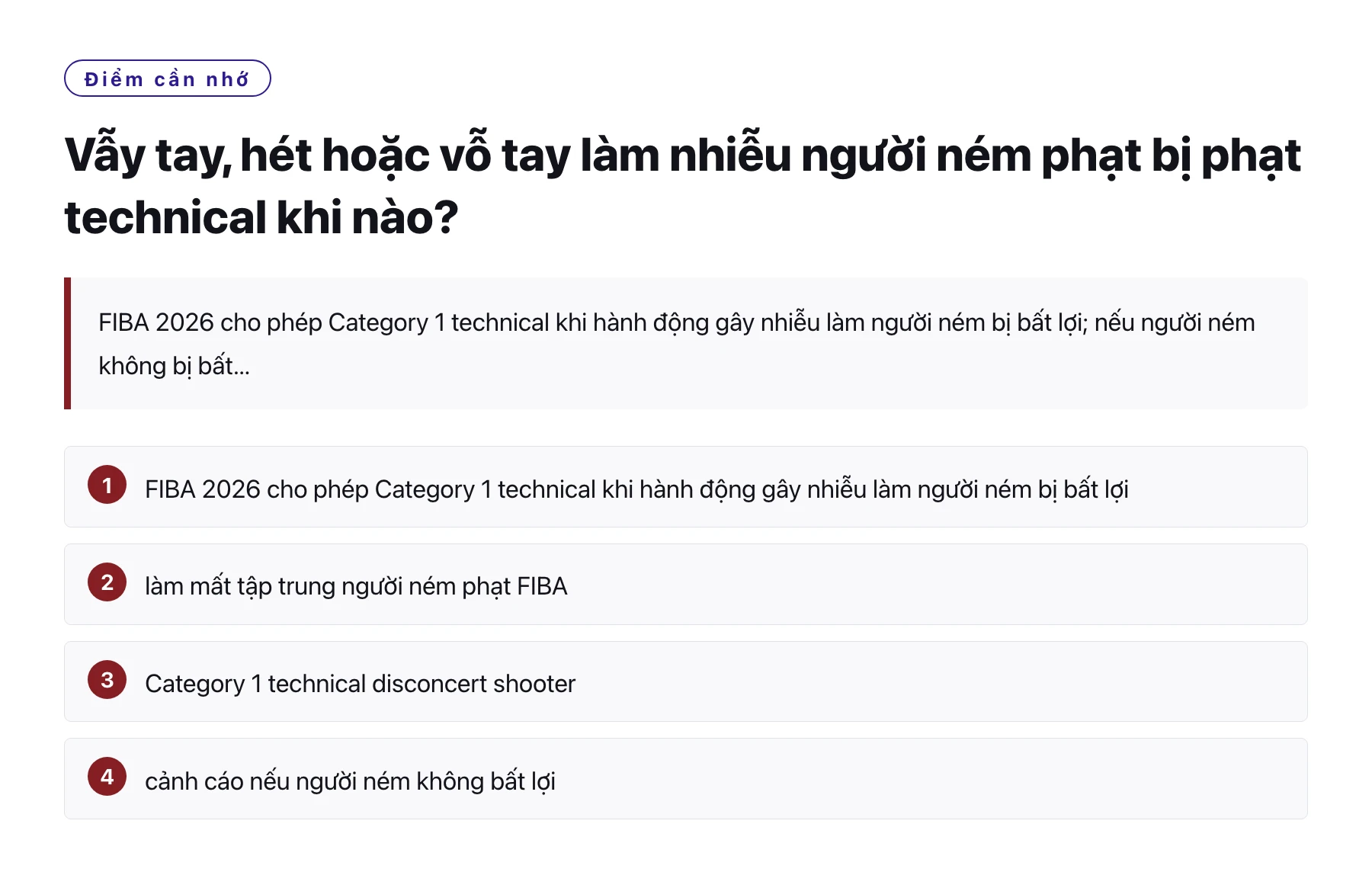 Vẫy tay, hét hoặc vỗ tay làm nhiễu người ném phạt bị phạt technical khi nào?——全文要点速览